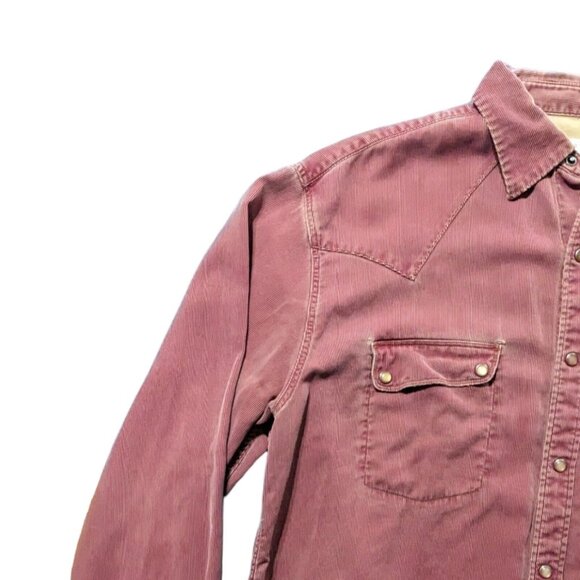 Ryan Michael Shirt Mens Medium XL Red Textured Corduroy Silk Snap Long Sleeve - Picture 3 of 16